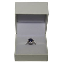 Load image into Gallery viewer, 18ct White Gold Oval Blue Sapphire Halo Cluster Ring
