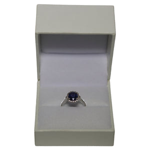 18ct White Gold Oval Blue Sapphire Halo Cluster Ring