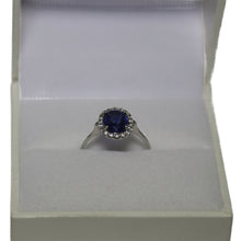 Load image into Gallery viewer, 18ct White Gold Oval Blue Sapphire Halo Cluster Ring
