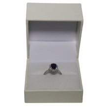 Load image into Gallery viewer, 18ct White Gold Oval Sapphire and Diamond Hexagonal Cluster with Diamond Set Shoulders Ring
