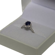 Load image into Gallery viewer, 18ct White Gold Oval Sapphire and Diamond Hexagonal Cluster with Diamond Set Shoulders Ring
