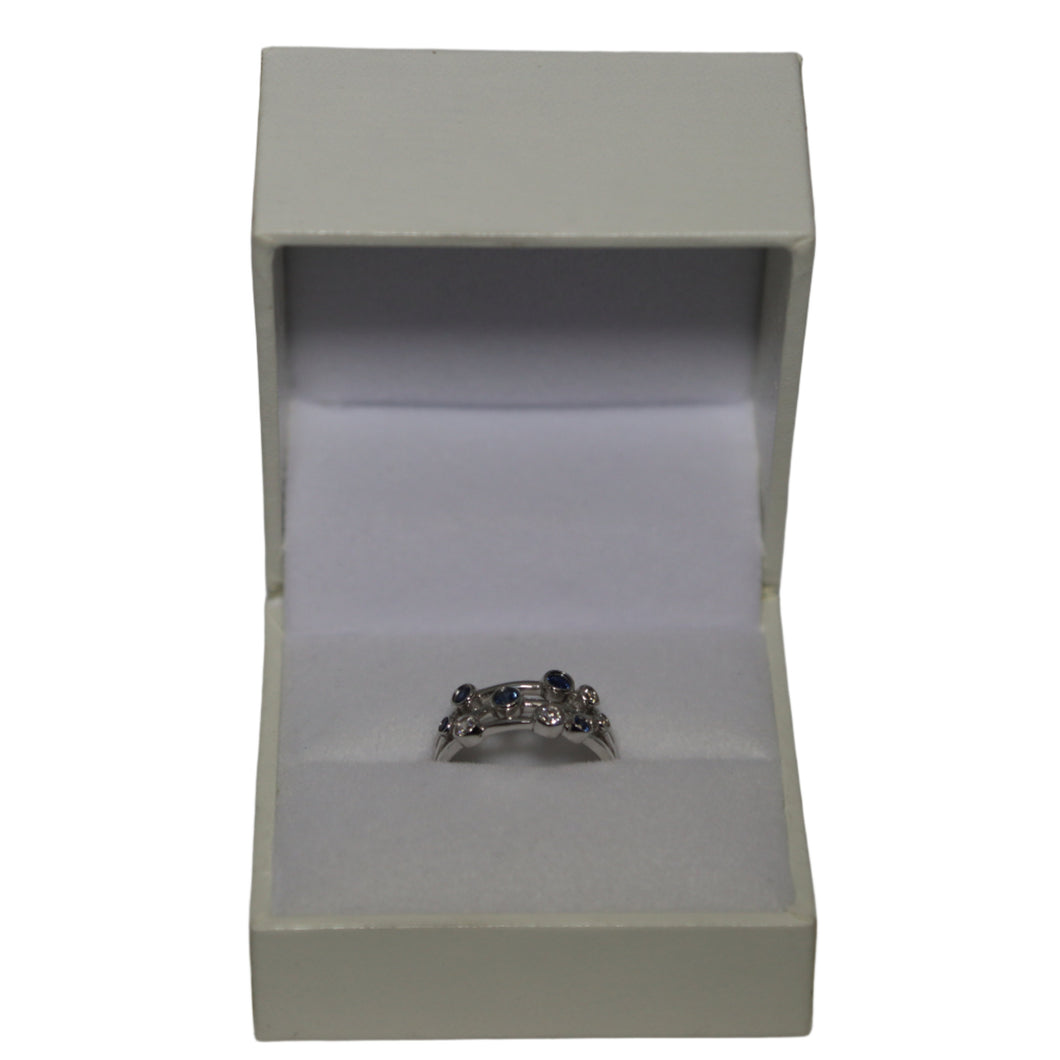 18ct White Gold 3 Band Sapphire and Diamond Bubble Ring