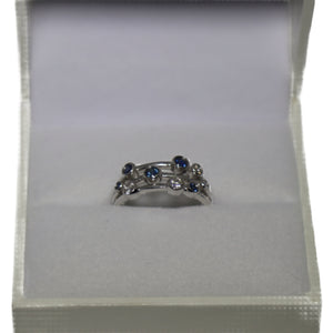 18ct White Gold 3 Band Sapphire and Diamond Bubble Ring