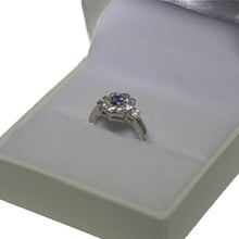 Load image into Gallery viewer, Platinum Millgrain Set Sapphire and Diamond Daisy Cluster Ring
