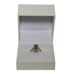 9ct Yellow Gold Long Oval Plaque Pave Set with Sapphires and Diamonds Ring