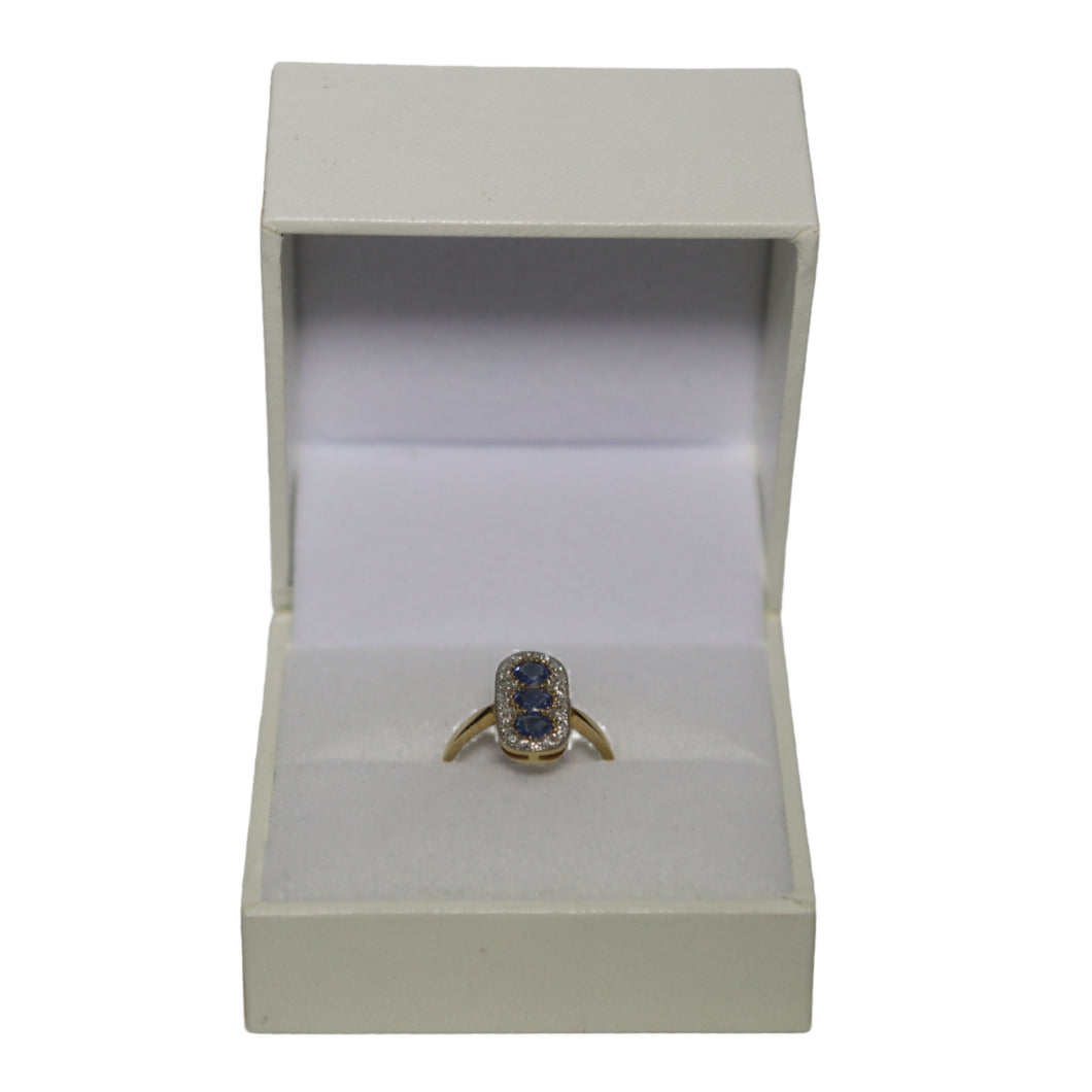 9ct Yellow Gold Long Oval Plaque Pave Set with Sapphires and Diamonds Ring