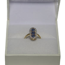 Load image into Gallery viewer, 9ct Yellow Gold Long Oval Plaque Pave Set with Sapphires and Diamonds Ring
