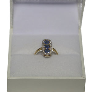 9ct Yellow Gold Long Oval Plaque Pave Set with Sapphires and Diamonds Ring