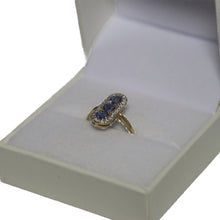 Load image into Gallery viewer, 9ct Yellow Gold Long Oval Plaque Pave Set with Sapphires and Diamonds Ring

