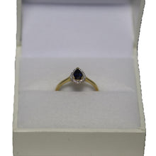 Load image into Gallery viewer, 9ct Yellow Gold Tear Drop Sapphire and Diamond Cluster Ring
