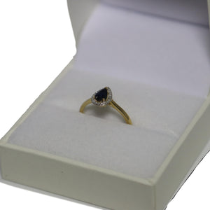9ct Yellow Gold Tear Drop Sapphire and Diamond Cluster Ring