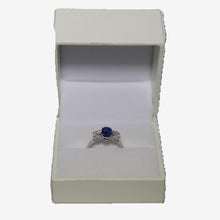 Load image into Gallery viewer, 18ct White Gold Oval Blue Sapphire and Brilliant Cut Diamond Trilogy Ring
