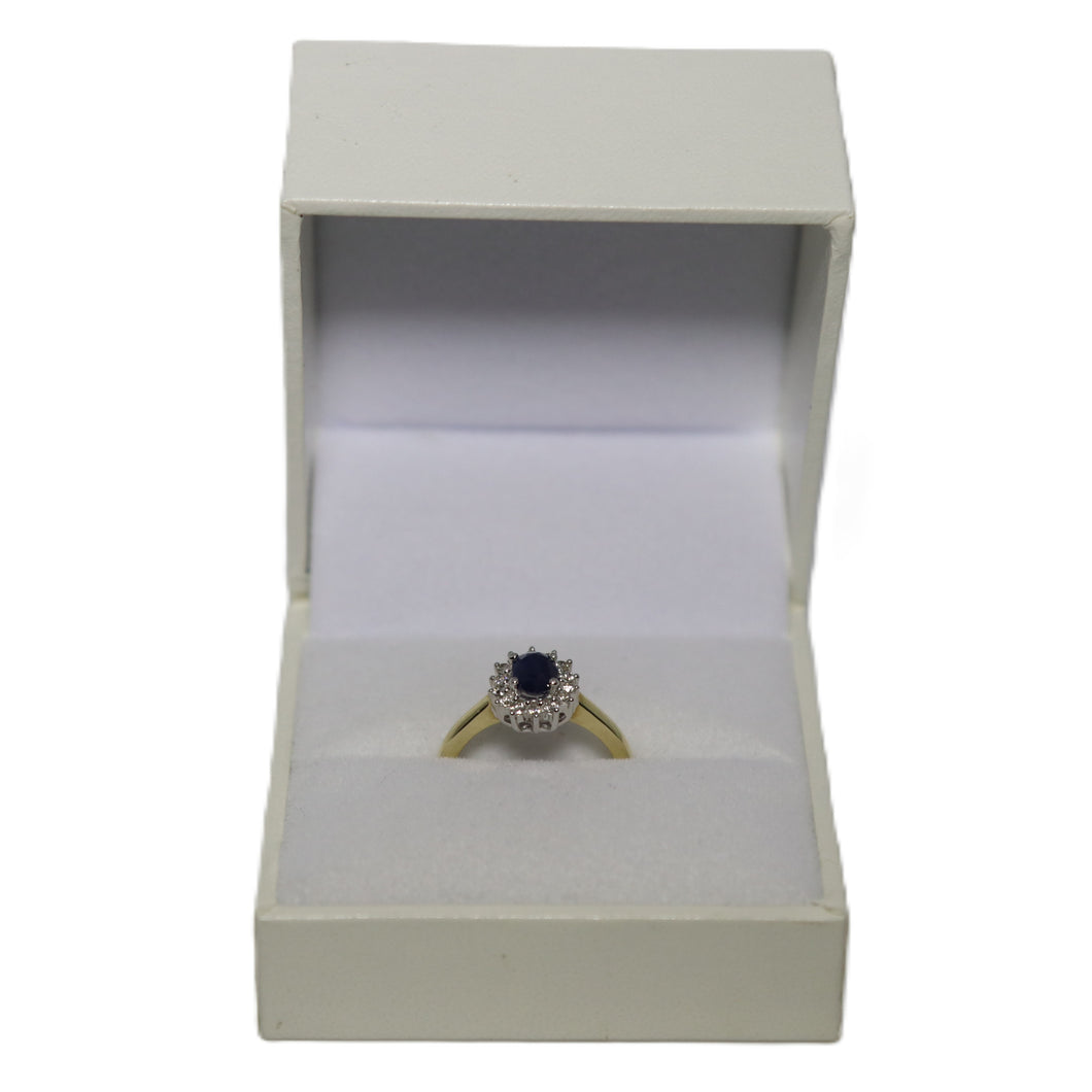 9ct Yellow Gold Oval Sapphire and Diamond Star Cluster Ring