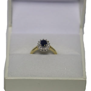 9ct Yellow Gold Oval Sapphire and Diamond Star Cluster Ring