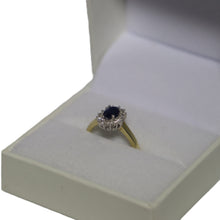 Load image into Gallery viewer, 9ct Yellow Gold Oval Sapphire and Diamond Star Cluster Ring
