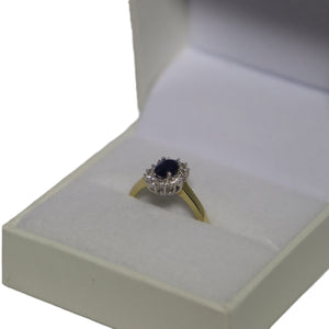 9ct Yellow Gold Oval Sapphire and Diamond Star Cluster Ring