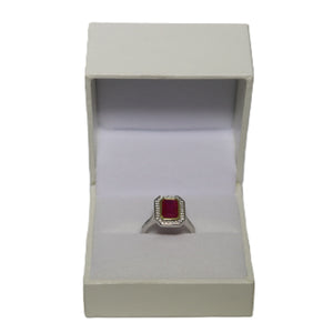 18ct Yellow and White Gold Rectangular Cut Ruby and Diamond Art Deco Style Cluster Ring