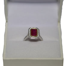 Load image into Gallery viewer, 18ct Yellow and White Gold Rectangular Cut Ruby and Diamond Art Deco Style Cluster Ring

