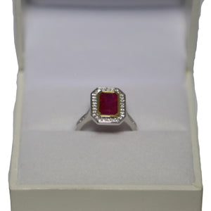 18ct Yellow and White Gold Rectangular Cut Ruby and Diamond Art Deco Style Cluster Ring