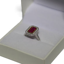 Load image into Gallery viewer, 18ct Yellow and White Gold Rectangular Cut Ruby and Diamond Art Deco Style Cluster Ring

