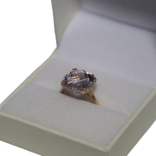 Load image into Gallery viewer, 9ct Rose Gold Cushion Cut Faceted Pink Amethyst and Diamond Cluster Ring

