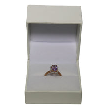 Load image into Gallery viewer, 9ct Rose Gold Central Faceted Pink Amethyst and Diamond Halo Cluster Ring
