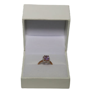 9ct Rose Gold Central Faceted Pink Amethyst and Diamond Halo Cluster Ring