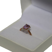 Load image into Gallery viewer, 9ct Rose Gold Central Faceted Pink Amethyst and Diamond Halo Cluster Ring

