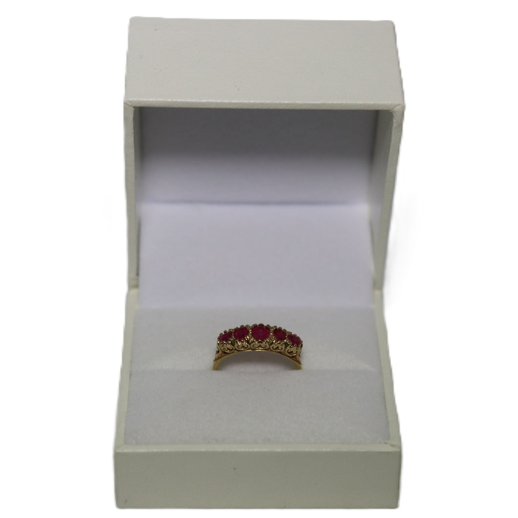 9ct Yellow Gold 5 Stone Ruby Graduated Ring