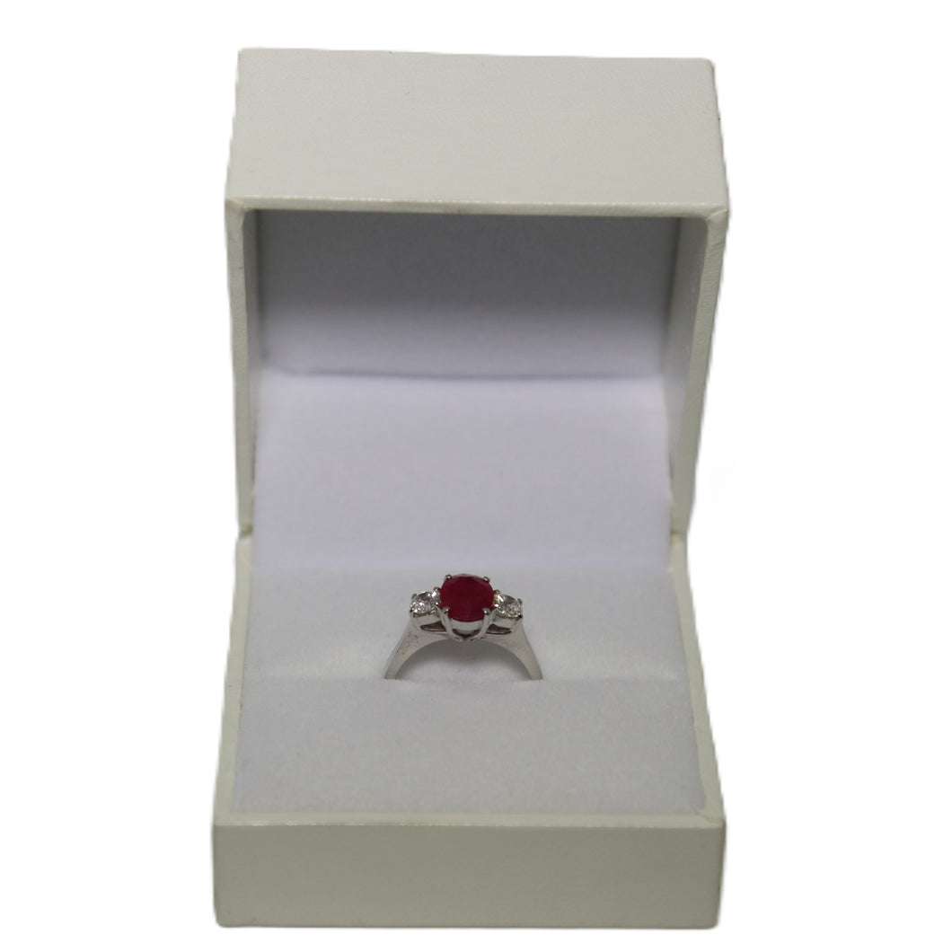 18ct White Gold Ruby and Diamond 3 Stone Trilogy Ring
