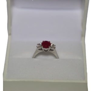 18ct White Gold Ruby and Diamond 3 Stone Trilogy Ring