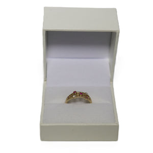 9ct Yellow Gold 3 Band Ruby and Diamond Bubble Ring