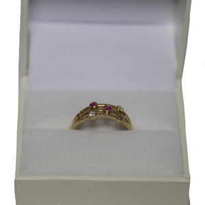 9ct Yellow Gold 3 Band Ruby and Diamond Bubble Ring
