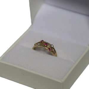 9ct Yellow Gold 3 Band Ruby and Diamond Bubble Ring