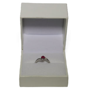 9ct White Gold Cross Over with Central Ruby Ring