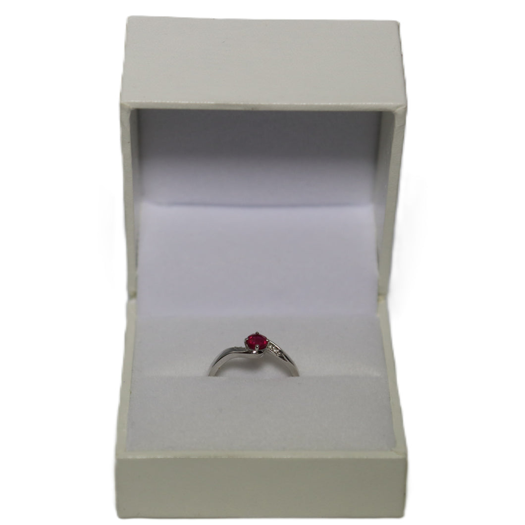 9ct White Gold Cross Over with Central Ruby Ring