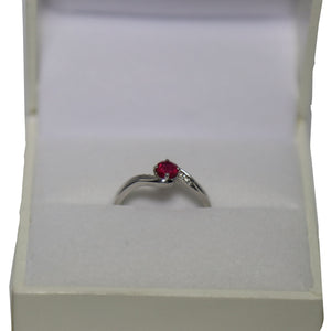 9ct White Gold Cross Over with Central Ruby Ring