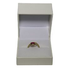 Load image into Gallery viewer, 9ct Yellow Gold Open Loop with Offset Oval Ruby with Diamond at Narrow End Ring

