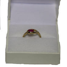 Load image into Gallery viewer, 9ct Yellow Gold Open Loop with Offset Oval Ruby with Diamond at Narrow End Ring
