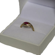 Load image into Gallery viewer, 9ct Yellow Gold Open Loop with Offset Oval Ruby with Diamond at Narrow End Ring

