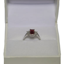 Load image into Gallery viewer, 18ct White Gold Claw Set Baguette Pink Tourmaline and Claw Set Baguette Diamonds Ring
