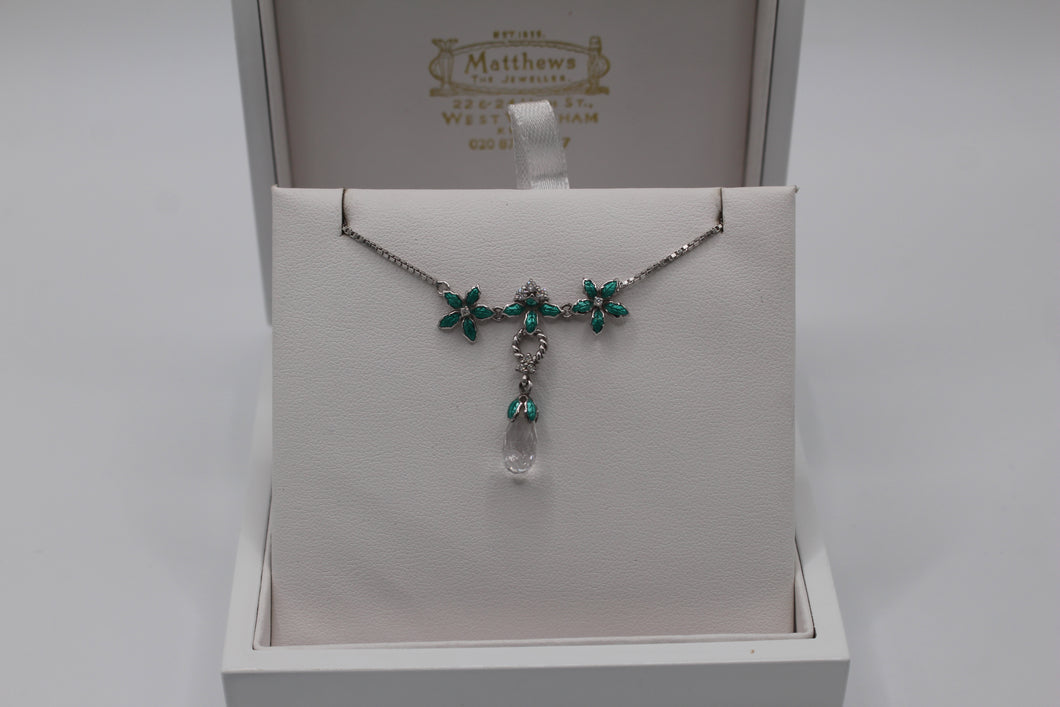 Nicole Barr green flower an crystal necklace