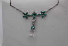 Load image into Gallery viewer, Nicole Barr green flower an crystal necklace
