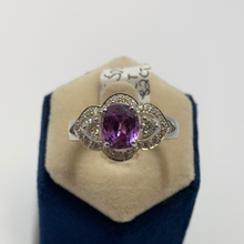 Load image into Gallery viewer, 18ct White Gold Claw Set Oval Dark Pink Sapphire And Diamond Ring
