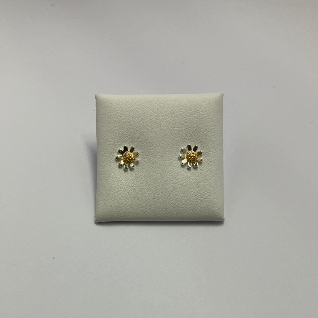 Sterling Silver And Gold Gilt Daisy Stud Earrings
