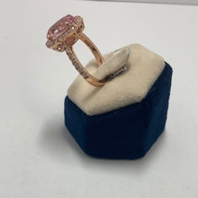 Load image into Gallery viewer, 18ct Rose Gold Oval Morganite and Diamond Border and Shoulder Ring
