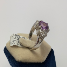 Load image into Gallery viewer, 18ct White Gold Claw Set Oval Dark Pink Sapphire And Diamond Ring
