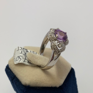 18ct White Gold Claw Set Oval Dark Pink Sapphire And Diamond Ring
