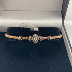 Secondhand Turkish Style 9ct Rose Gold Bead and Diamond Bangle SHJ