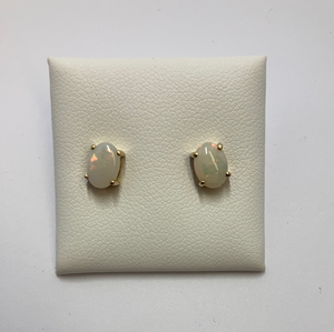 9ct Yellow Gold Claw Set Oval Cabochon Opal Stud Earrings